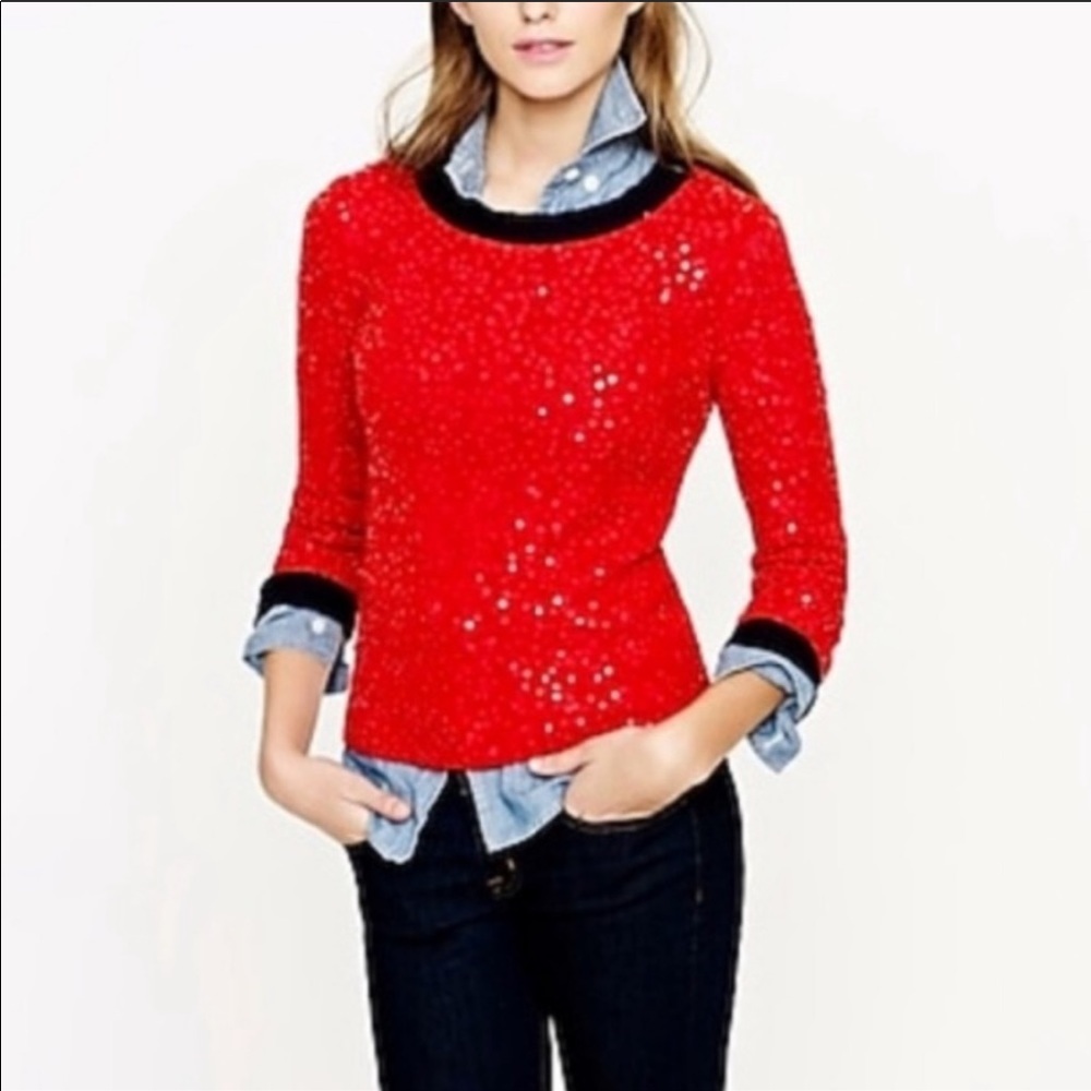 J. Crew Red Scattered Sequin Sweater